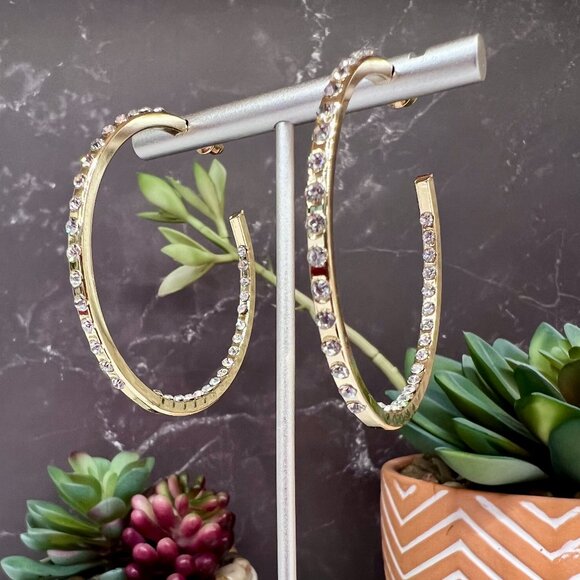 "Stephanie" NEW Gold Sparkle Bling Large Statement Hoop Round Fashion Ea… - Picture 1 of 3